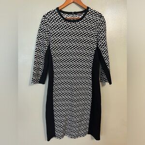 I  McLaughlin Womens Black White Long Sleeves Sweeter Dress Bodycon L